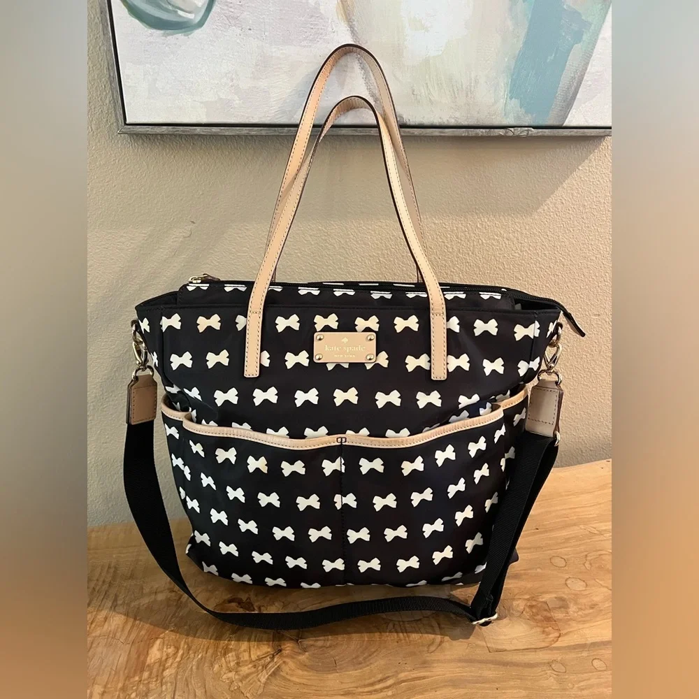 Kate Spade Black and White Baby Bag with Bow Pattern
